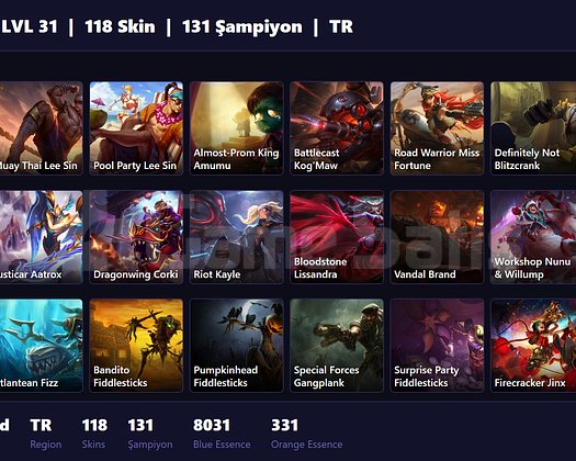 TR / 31 LVL + 118 SKİN + UNRANKED + 2022 ÇAR!!