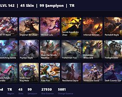 TR / 142 LVL + 45 SKİN + ZÜMRÜT MMR!!!