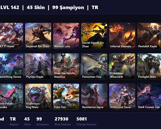 TR / 142 LVL + 45 SKİN + ZÜMRÜT MMR!!!