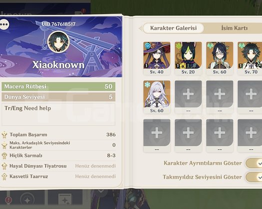 Genshin Eu , 50Ar , 54 reçin , skirk,xiao c1