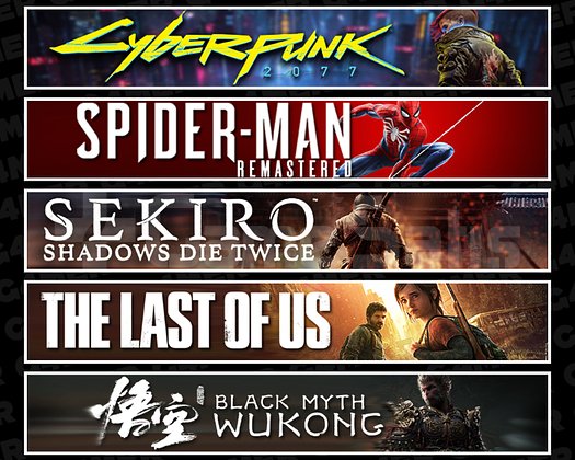 Cyberpunk + Spider 1 + Sekiro + TLOU1 + Wukong