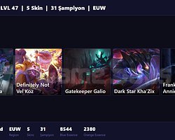 EUW / 47 LVL + 5 SKİN + FRESH + RANK HAZIR !!