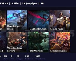 TR / 43 LVL + 8 SKİN + UNRANKED + FRESH !!