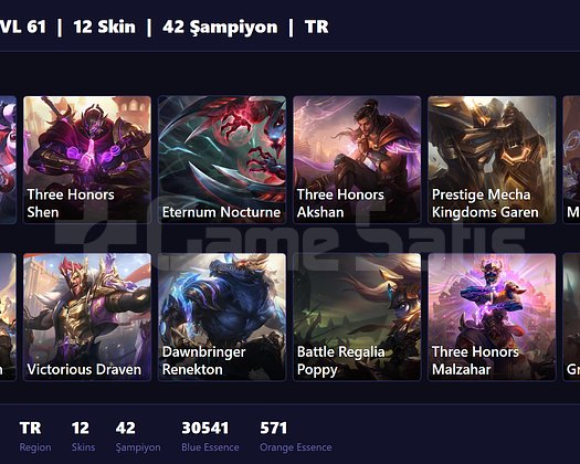 TR / 61 LVL + 12 SKİN + GOLD IV !!