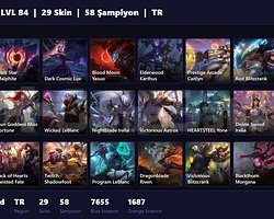 TR / 84 LVL + 29 SKİN + ALTIN MMR + 1505 RP !!