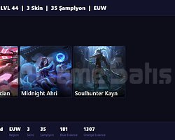 EUW / 44 LVL + 3 SKİN + RANK HAZIR + FRESH !!