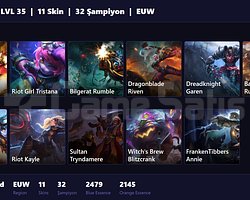 EUW / 35 LVL + 11 SKİN + UNRANKED + FRESH