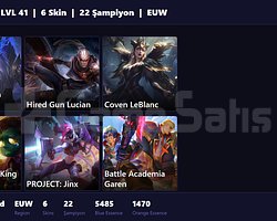 EUW / 41 LVL + 6 SKİN + UNRANKED !!