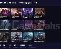 TR / 50 LVL + 15 SKİN + DEMİR MMR !!