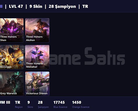 TR / 47 LVL + 9 SKİN + PLATINUM III !!