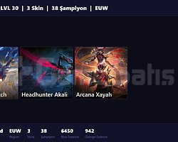 EUW / 30 LVL + 3 SKİN + FRESH + RANK HAZIR