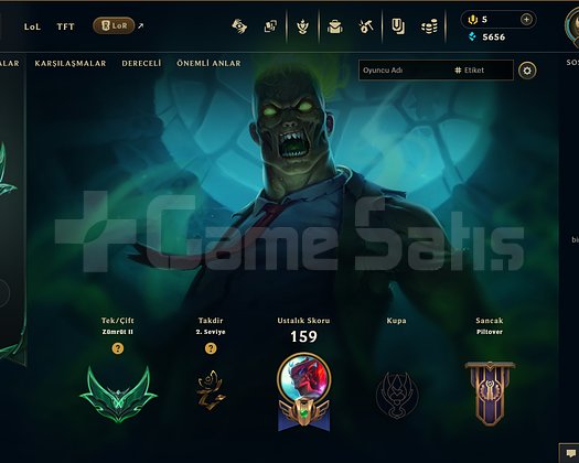 TR ZÜMRÜT 2 72 LVL 31 SKINLI RANK KASMALIK HESAP