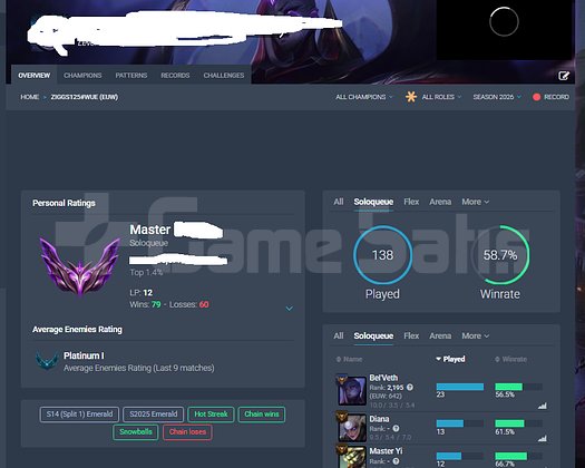 EUW MASTER LOL HESABI