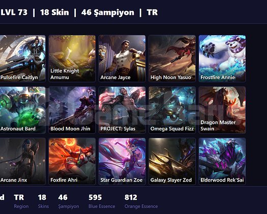 TR / 73 LVL + 18 SKİN + UNRANKED !!