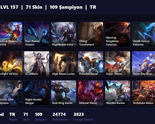 TR / 157 LVL + 71 SKİN + UNRANKED + 2023 ACC !