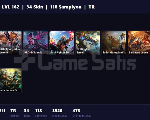 TR / 162 LVL + 34 SKİN + BRONZE II !!
