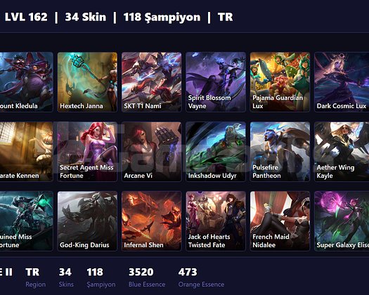 TR / 162 LVL + 34 SKİN + BRONZE II !!