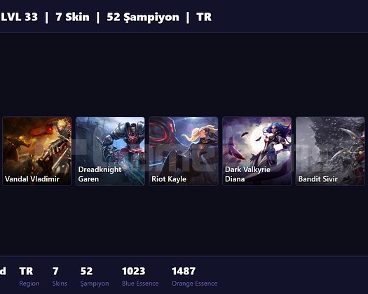 TR / 33 LVL + 7 SKİN + UNRANKED !!