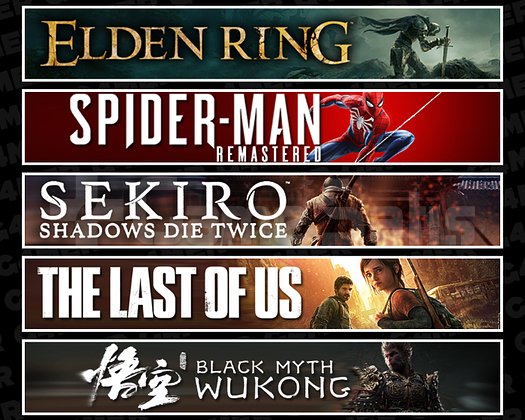Elden + Spider 1 + Sekiro + TLOU1 + Wukong