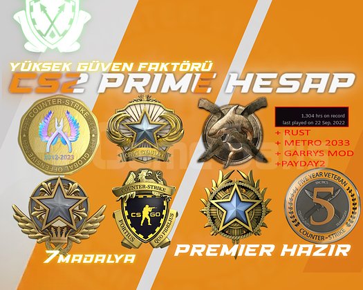 7 MADALYA + 1300 SAAT + RUST + FACEIT + METRO 2033