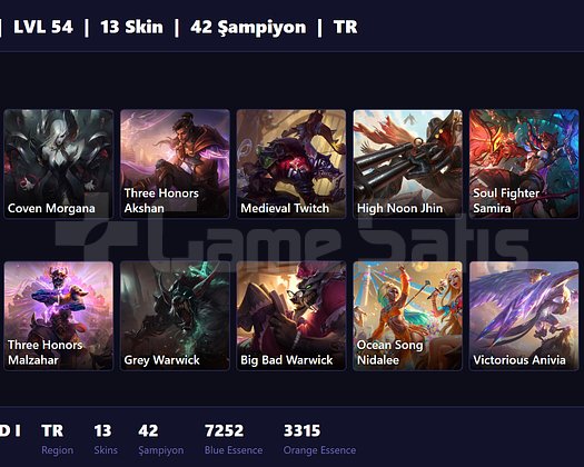TR / 54 LVL + 13 SKİN + EMERALD I !!