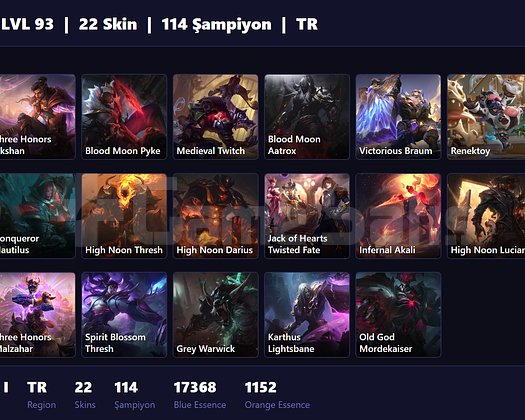 TR / 93 LVL + 22 SKİN + BRONZE I + MAIL ONAYSIZ