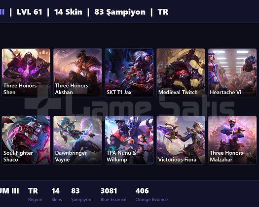 TR / 61 LVL + 14 SKİN + PLATINUM III !!