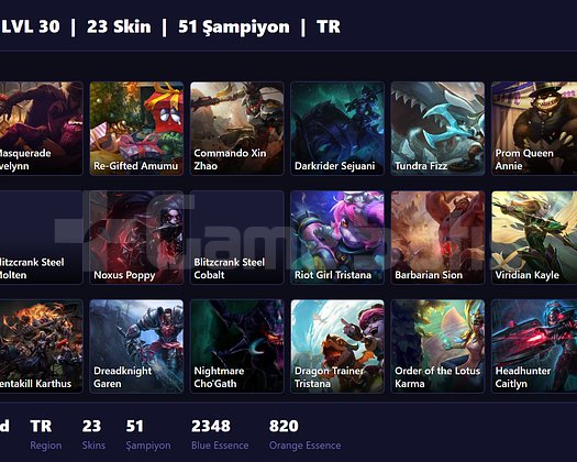 TR / 30 LVL + 23 SKİN + UNRANKED !!