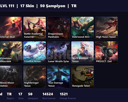 TR / 111 LVL + 17 SKİN + UNRANKED !!