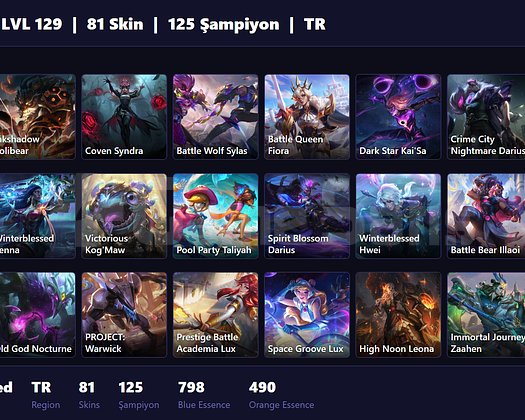 TR / 129 LVL + 81 SKİN + UNRANKED + FIRSATTTT !!