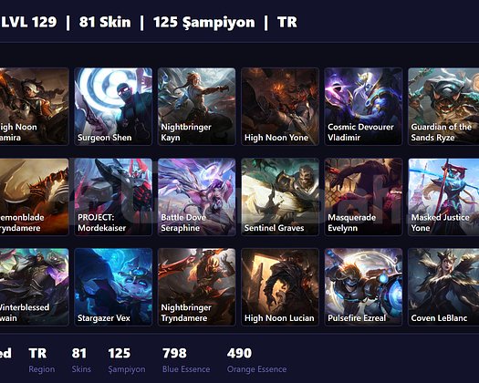 TR / 129 LVL + 81 SKİN + UNRANKED + FIRSATTTT !!