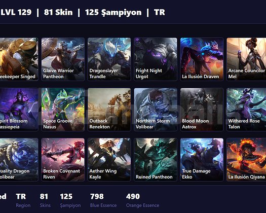 TR / 129 LVL + 81 SKİN + UNRANKED + FIRSATTTT !!