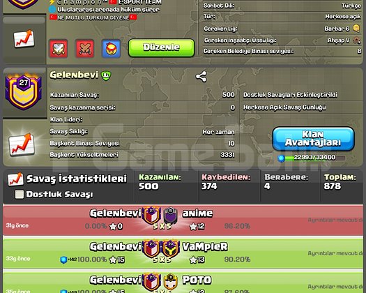 27 LVL TÜRKÇE İSİMLİ ŞAMPİYON 1 LİGLİ KLAN