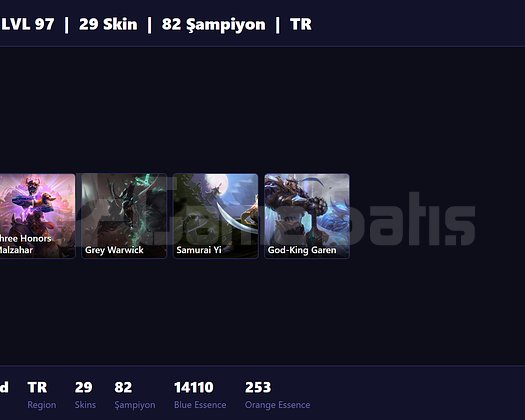 TR / 97 LVL + 29 SKİN + RANK HAZIR !!