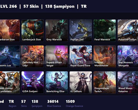 TR / 266 LVL + 57 SKİN + DEMIR MMR!!!