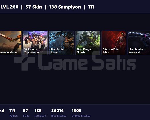 TR / 266 LVL + 57 SKİN + DEMIR MMR!!!