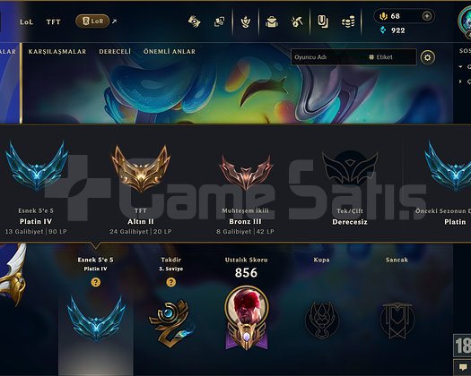 733 KOSTÜM 498 LVL UNRANKED EFSANE DOLU MAİL HESAP