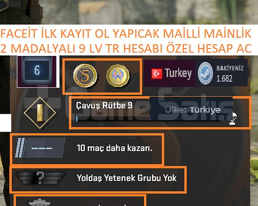 2 MADALYALI 9 LV TR HESABI FACEİT İLK KAYIT YAPICA