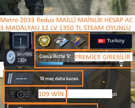 3 MADALYALI 12 LV Metro 2033 Redux 1350 TL STEAM O