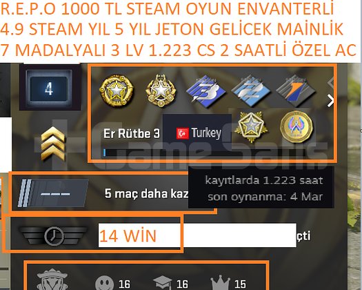 7 MADALYALI 3 LV 1.223 CS 2 SAATLİ R.E.P.O 1000 TL