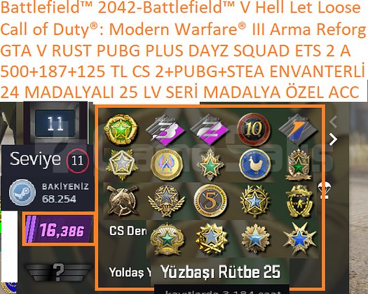 24 MADALYALI 25 LV SERİ MADALYA GTA V RUST PUBG PL