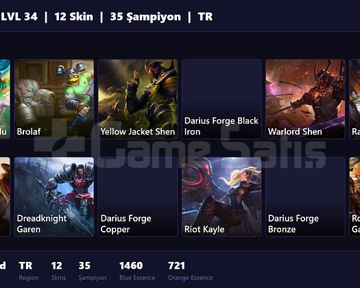 TR / 34 LVL + 12 SKİN + UNRANKED !!