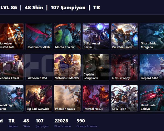 TR / 86 LVL + 48 SKİN + UNRANKED !!