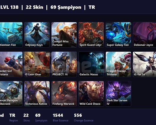 TR/ 138 LVL + 22 SKİN + UNRANKED + 2023 HESAP !!