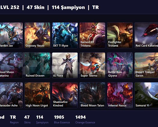 TR / 252 LVL + 47 SKİN + UNRANKED !!