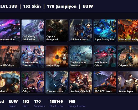 EUW / 338 LVL + 152 SKİN + UNRANKED !!