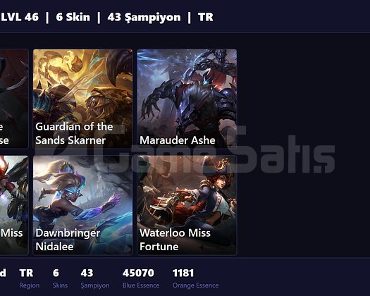 TR / 46 LVL + 6 SKİN + FRESH + RANK HAZIR + 45K ÖZ