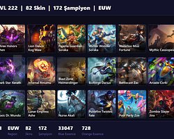 EUW / 222 LVL + 82 SKİN + GOLD III + MAİL ONAYSIZ