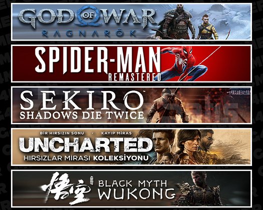 Ragnarök + Spider 1 + Sekiro + Uncharted + Wukong