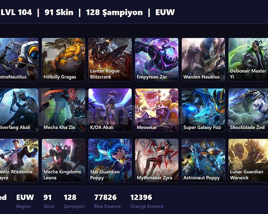 EUW / 104 LVL + 91 SKİN + UNRANKED !!